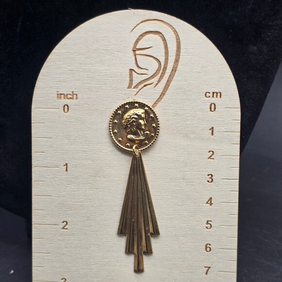 Gold Tone Cameo Lady Face Coin Earrings Art Deco Vintage Jewelry - Picture 5 of 6